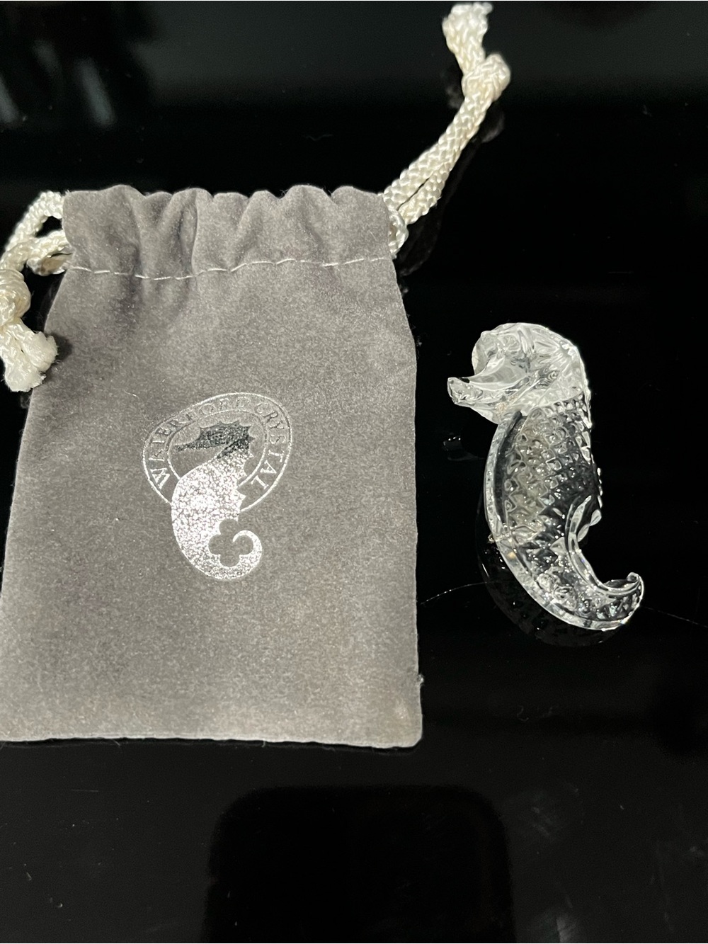 Waterford Crystal Seahorse brooch with Drawstring Pouch